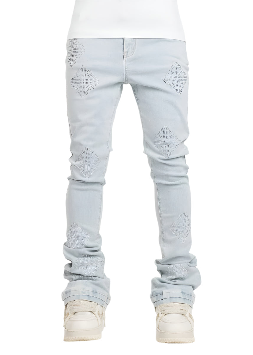 GUAPI| ICON AQUA BLUE EMBELLISHED DENIM