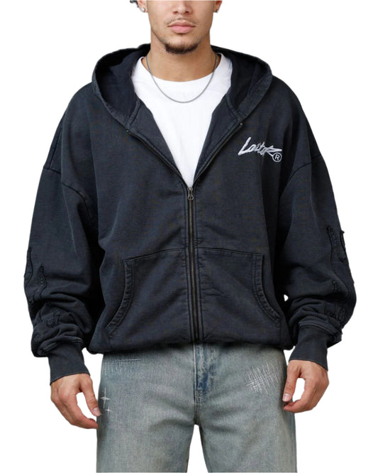 LOITER| INFERNO WASHED HOODIE BLACK