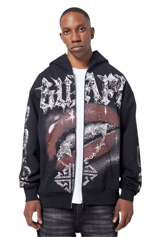 GUAPI| CHAINED ZIP HOODIE BLACK