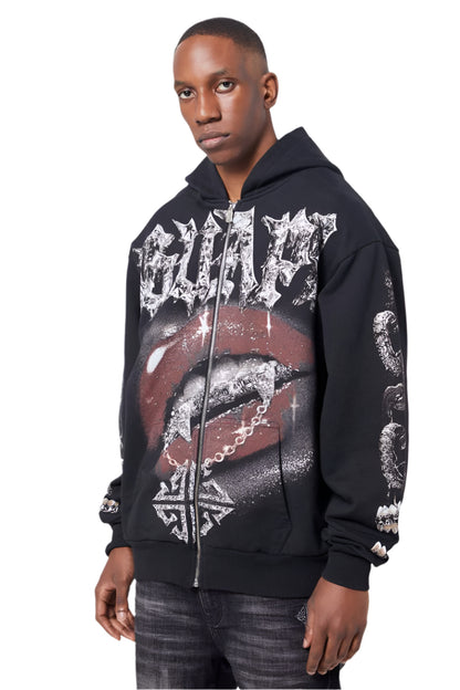 GUAPI| CHAINED ZIP HOODIE BLACK