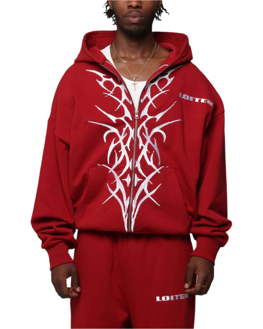 LOITER| BLOOD BORN ZIP HOODIE RED