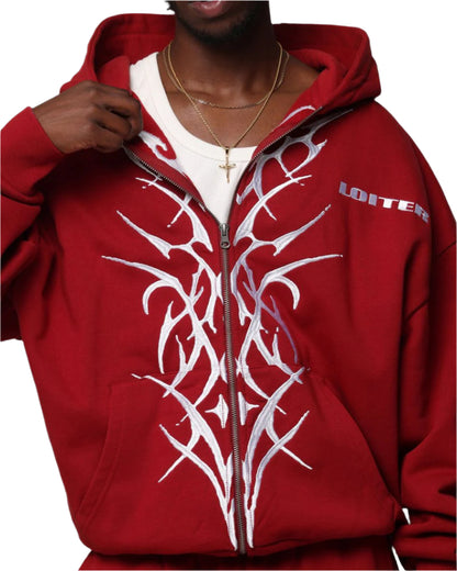 LOITER| BLOOD BORN ZIP HOODIE RED