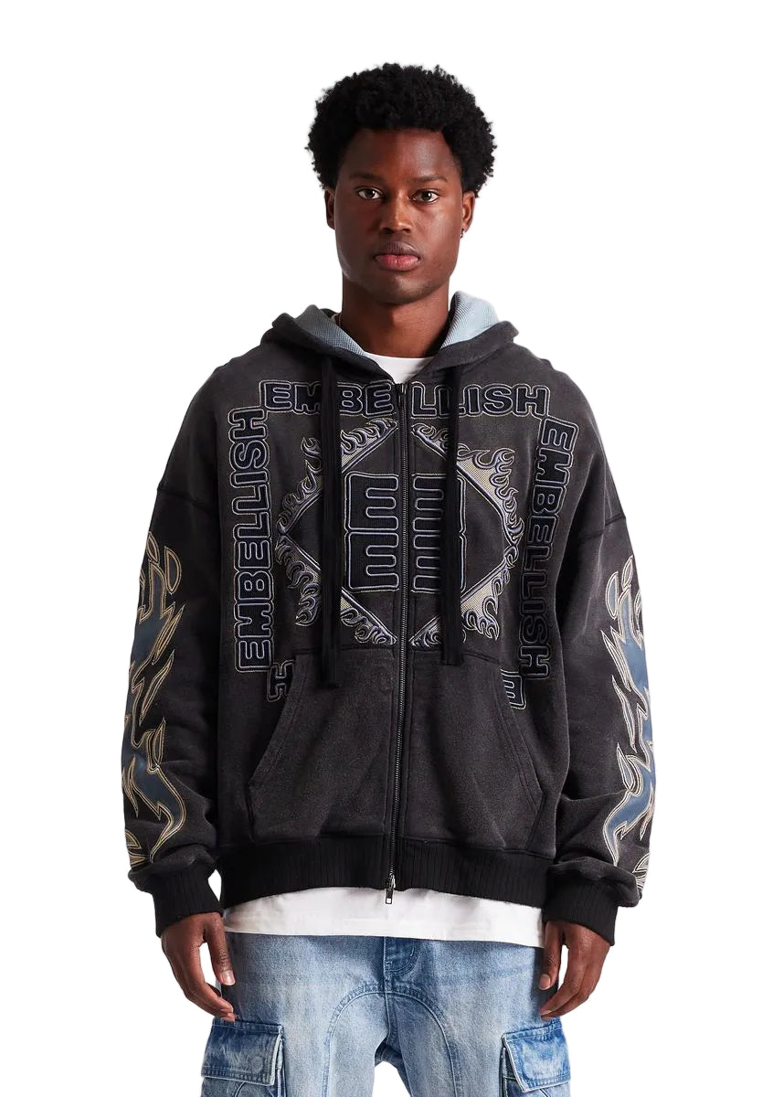 EMBELLISH| INFERNO ZIP JACKET WASHED BLACK
