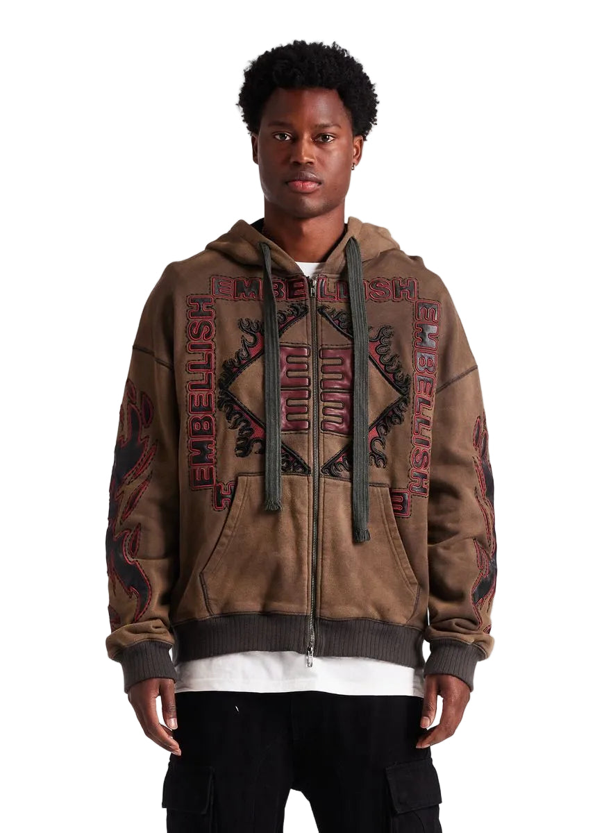 EMBELLISH| INFERNO ZIP JACKET WASHED BROWN