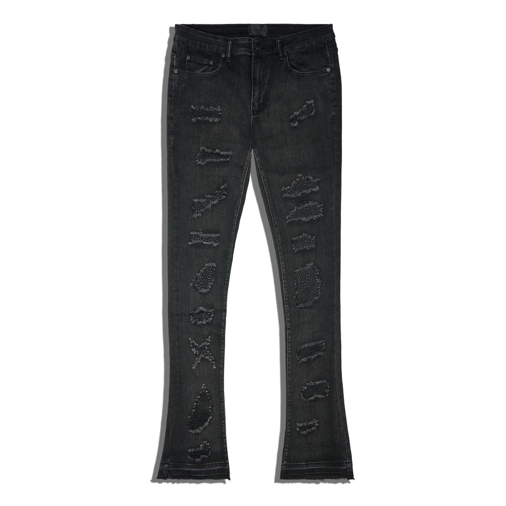 SUPPLY| WIKEY BLACK DISTRESS STACKED JEAN