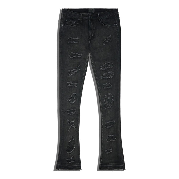 SUPPLY| WIKEY BLACK DISTRESS STACKED JEAN