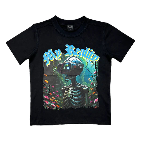 EXIT| KIDS CROP RAW OVERSIZED REVERSE STITCH KIDS TEE BLACK