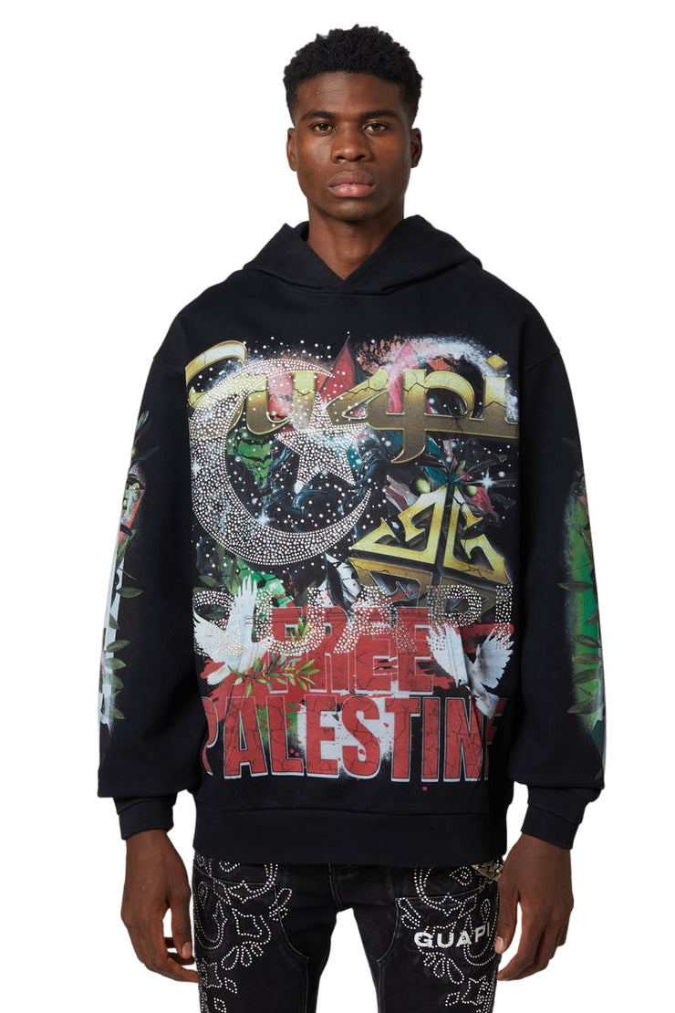 GUAPI| BLACK FREE PALESTINE HOODIE