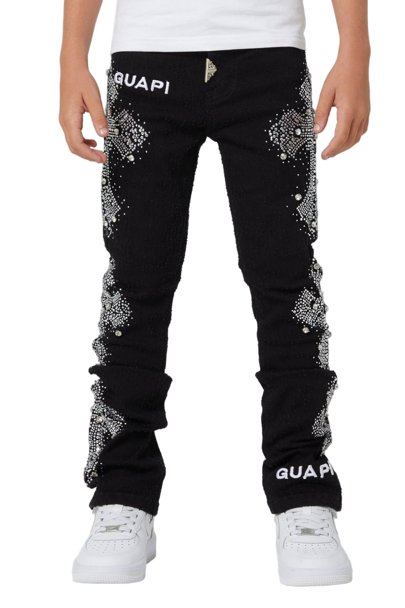 GUAPI| KIDS OBSIDIAN BLACK DISTRESSED CROSS DENIM