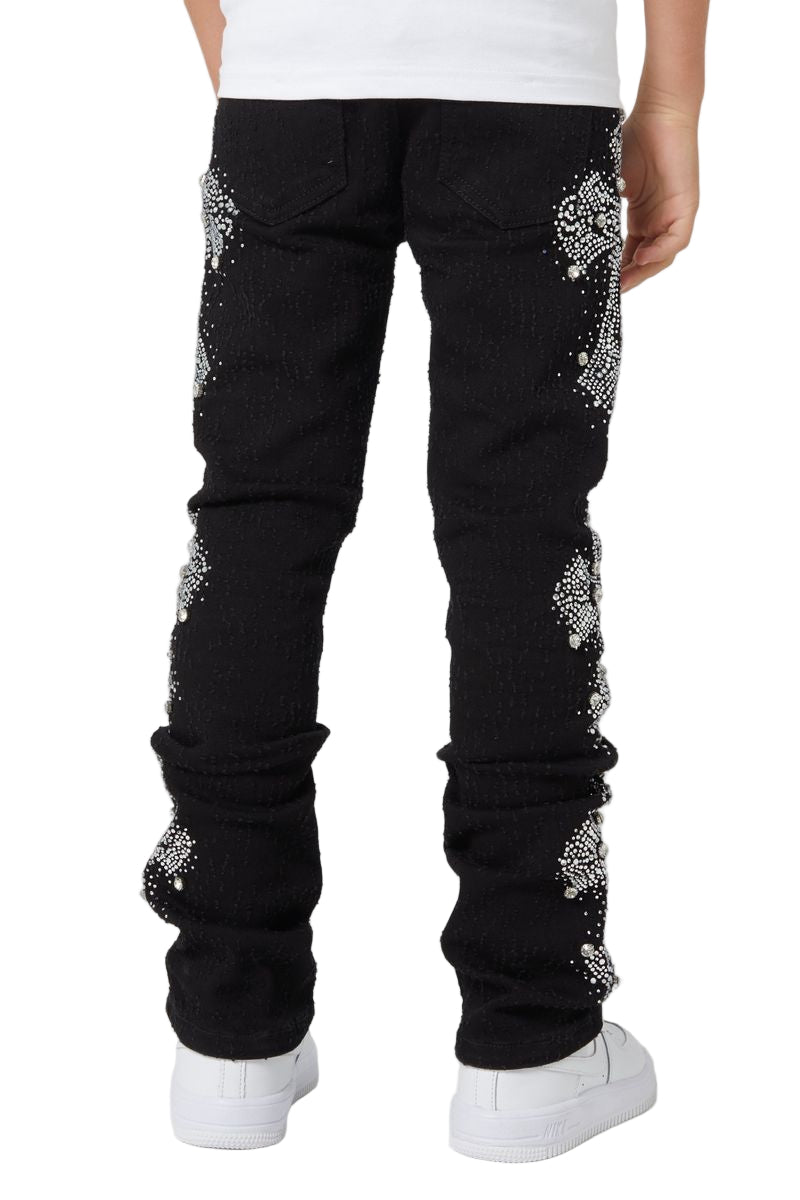 GUAPI| KIDS OBSIDIAN BLACK DISTRESSED CROSS DENIM