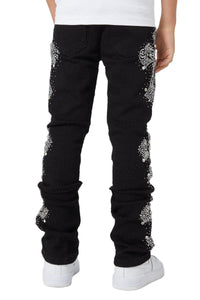 GUAPI| KIDS OBSIDIAN BLACK DISTRESSED CROSS DENIM