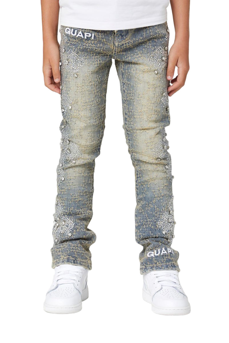 GUAPI| KIDS VINTAGE BLUE DISTRESSED CROSS DENIM