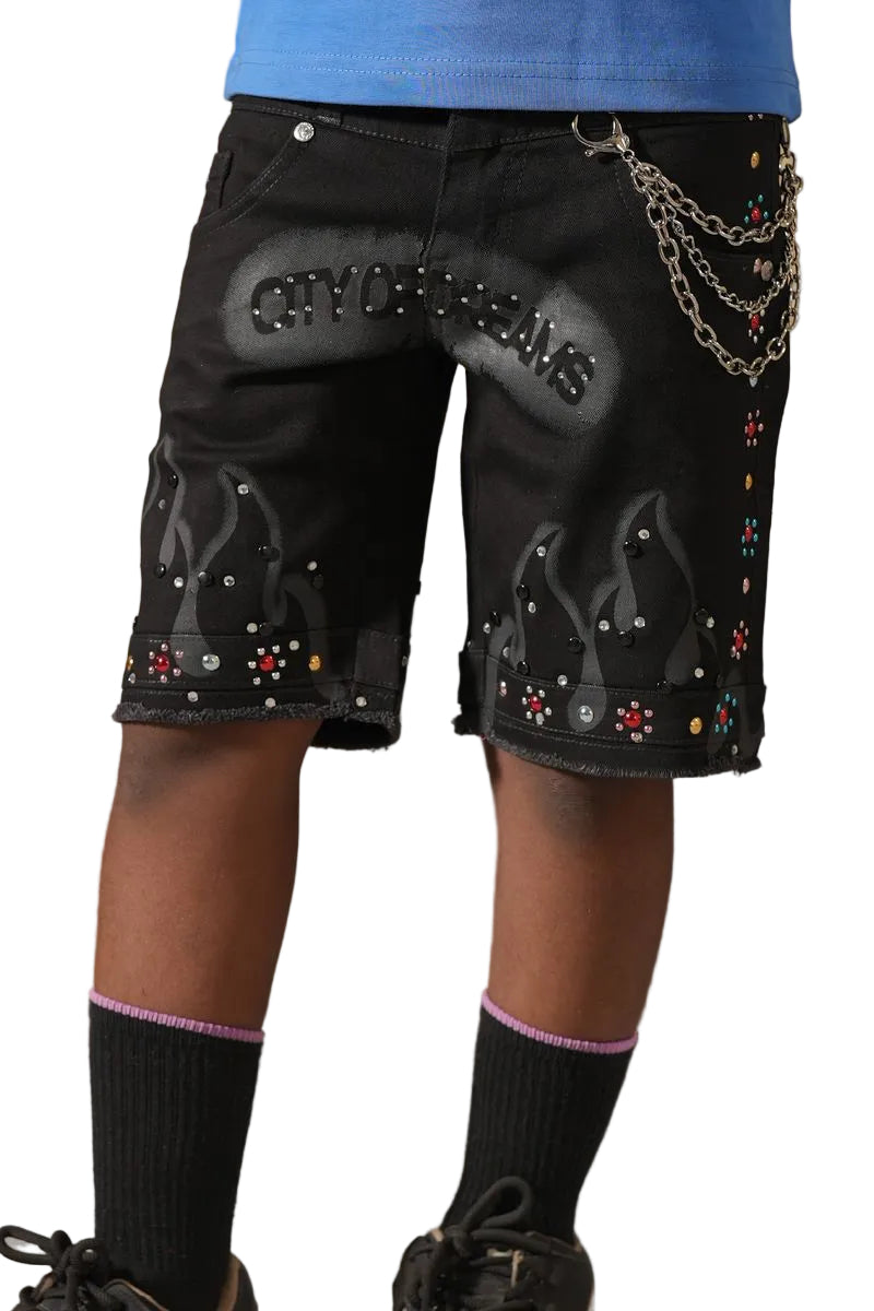 ELITE| KIDS DREAMS EMBELLISHED DOUBLE WAIST BAGGY JORTS