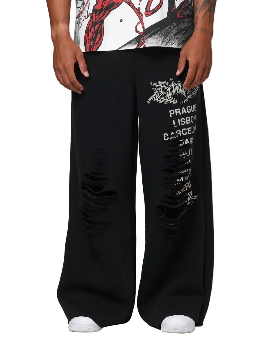 LOITER| DESTRUCT SWEATPANTS WASHED BLACK