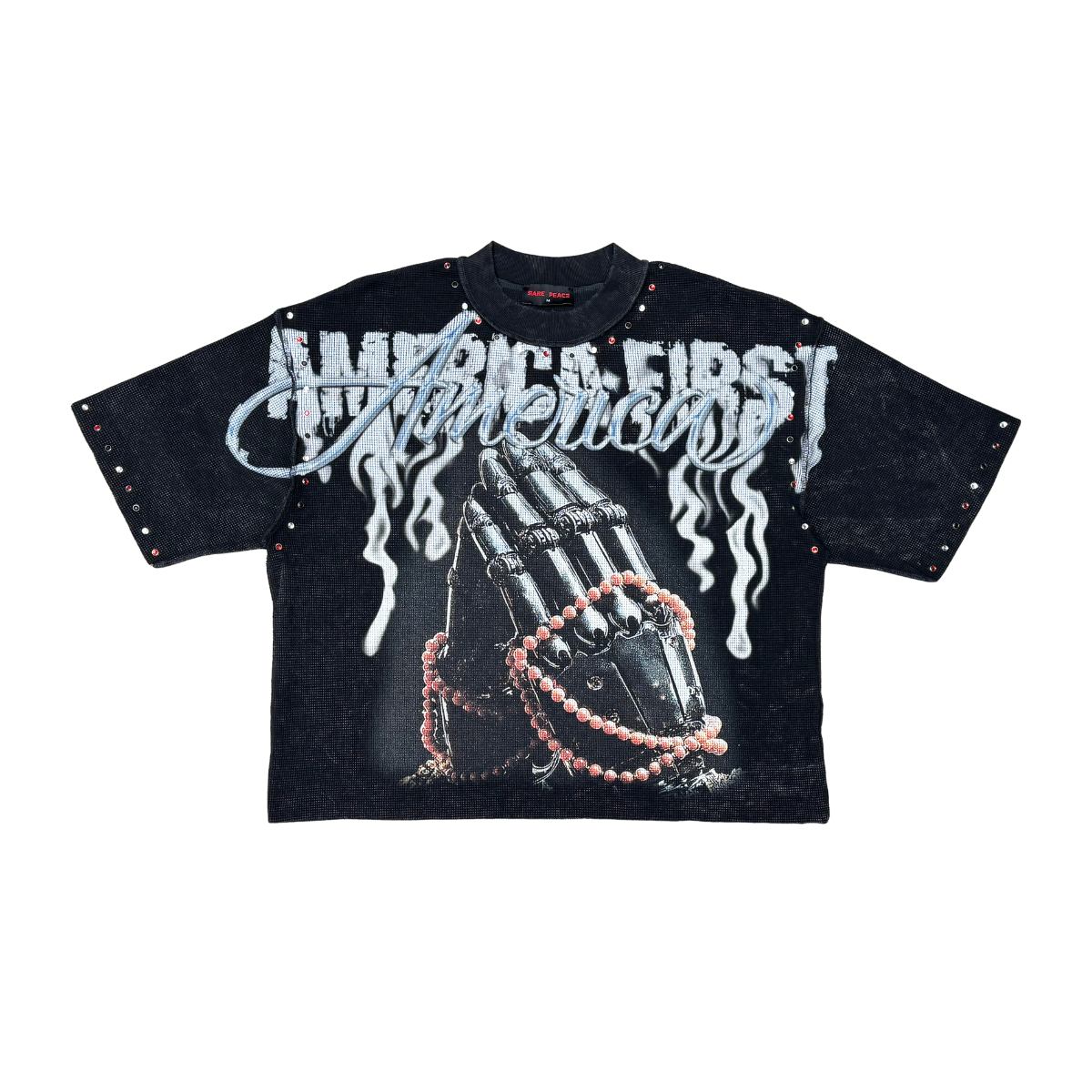 RARE PEACE| PRAYER HANDS WAFFLE RHINESTONE TEE