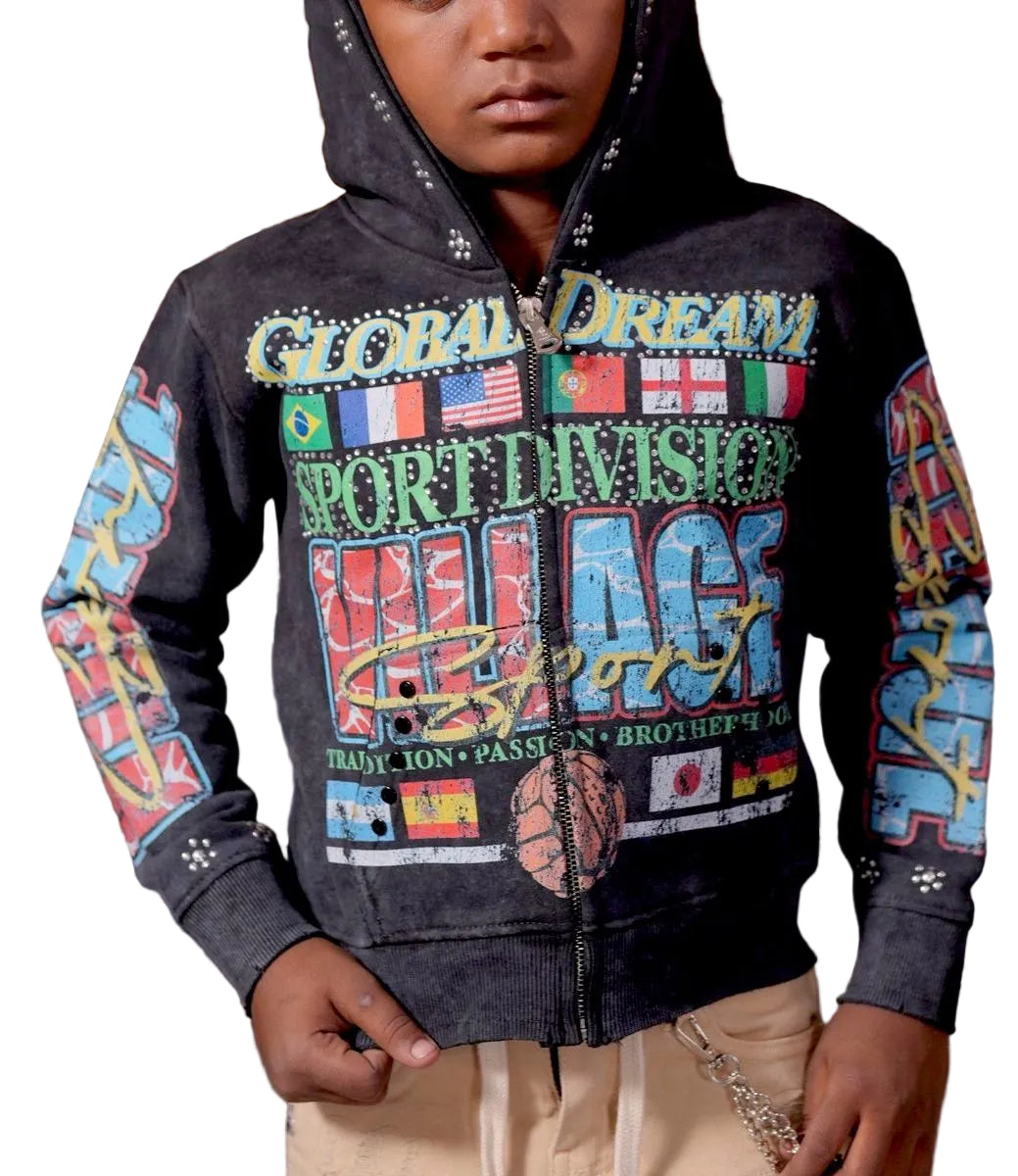 ELITE| KIDS GLOBAL DREAMS EMBELLISHED ZIP UP HOODIE