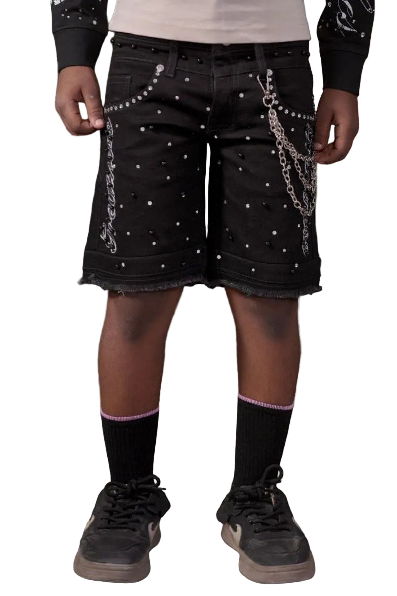 ELITE| KIDS GREATNESS EMBELLISHED DOUBLE WAIST JORTS