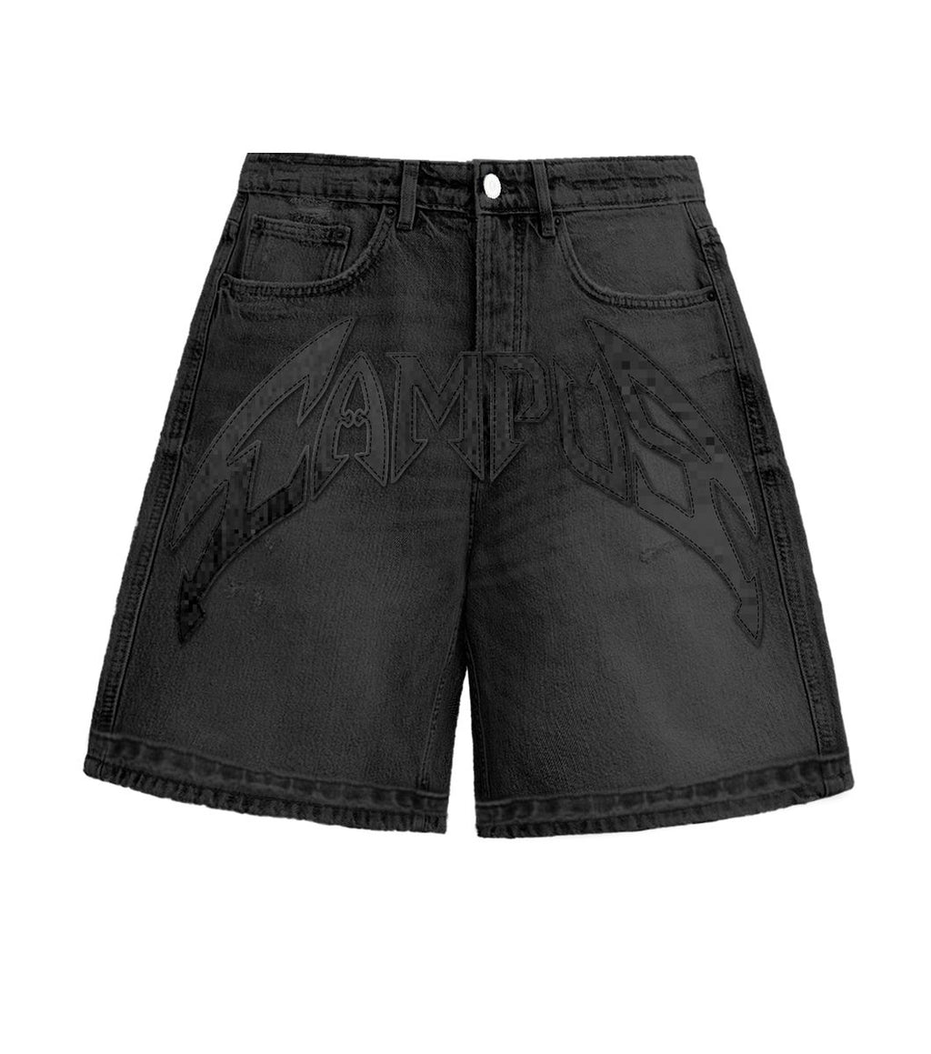 APPLIQUE DENIM SHORTS| BLACK