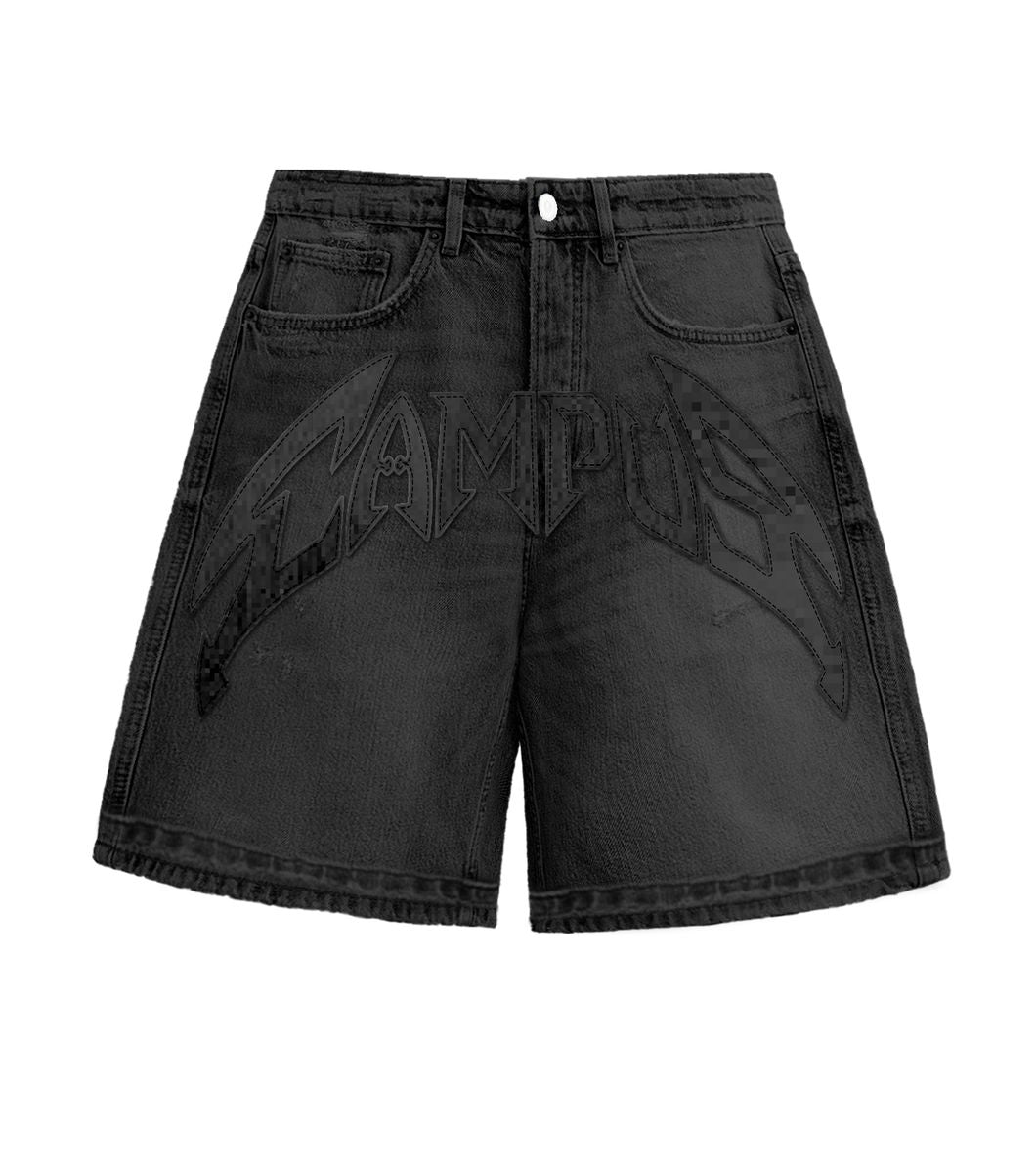 APPLIQUE DENIM SHORTS| BLACK