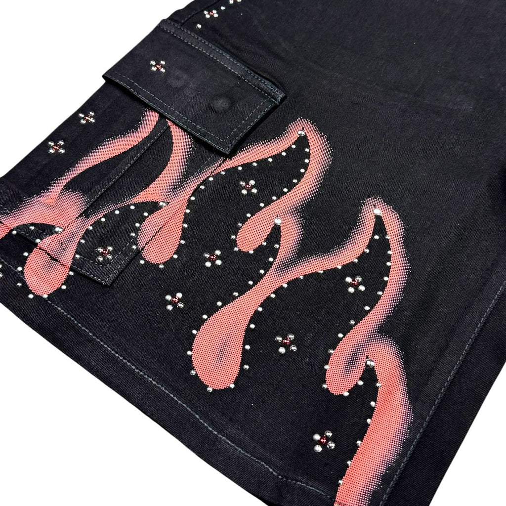 ELITE| WINNERS EMBELLISHED DENIM BLACK SHORTS