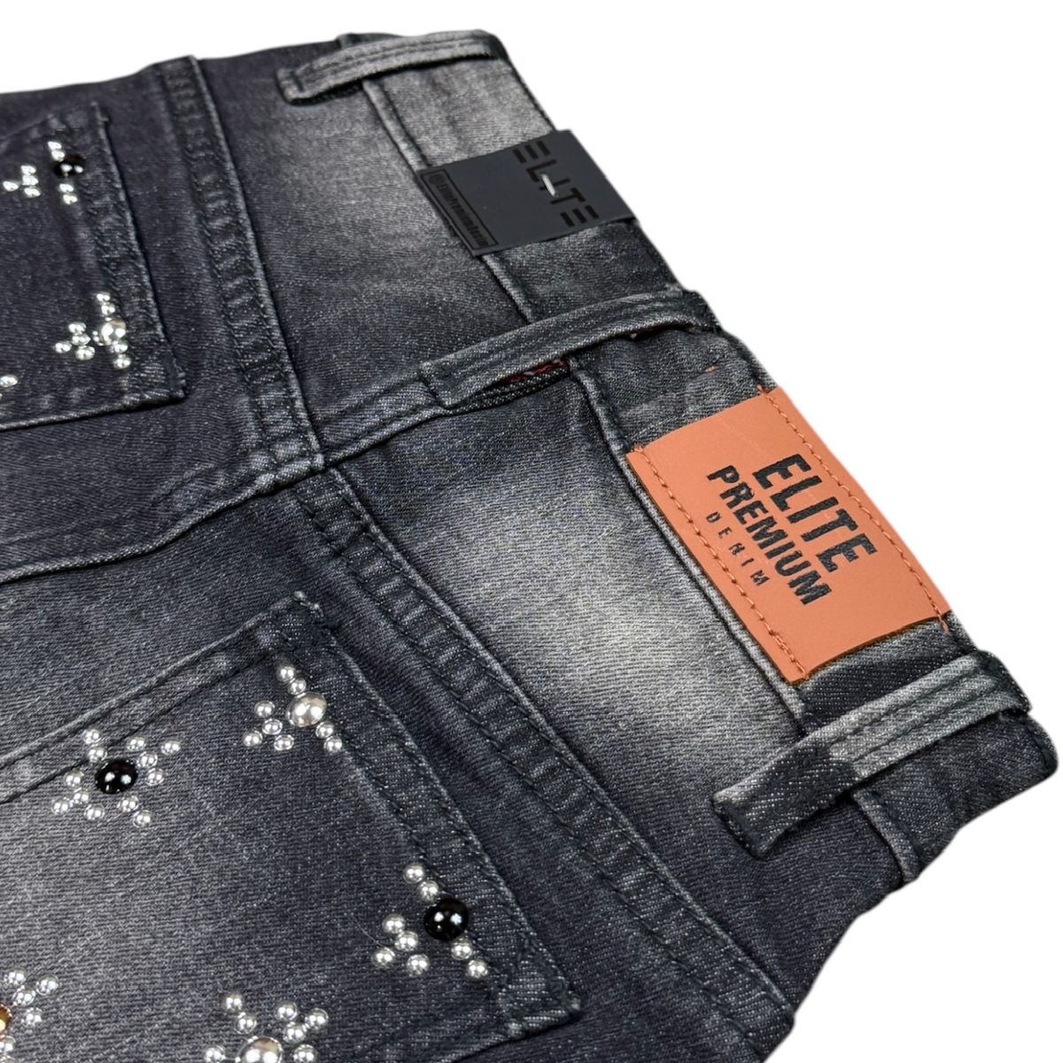 ELITE| KIDS FADED EMBELLISHED DENIM SHORTS BLACK WASH