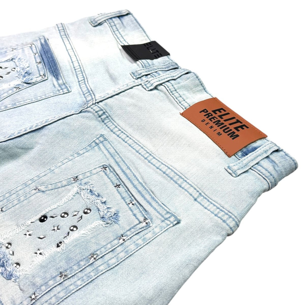 ELITE| FLINT EMBELLISHED DENIM SHORTS ICE WASH