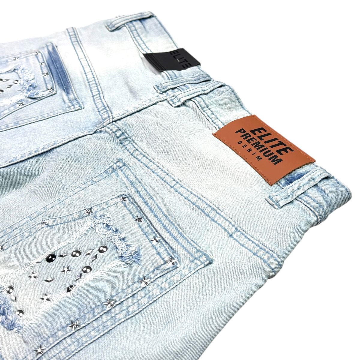 ELITE| FLINT EMBELLISHED DENIM SHORTS ICE WASH
