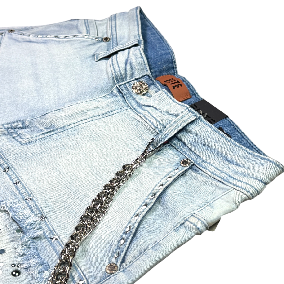 ELITE| FLINT EMBELLISHED DENIM SHORTS ICE WASH