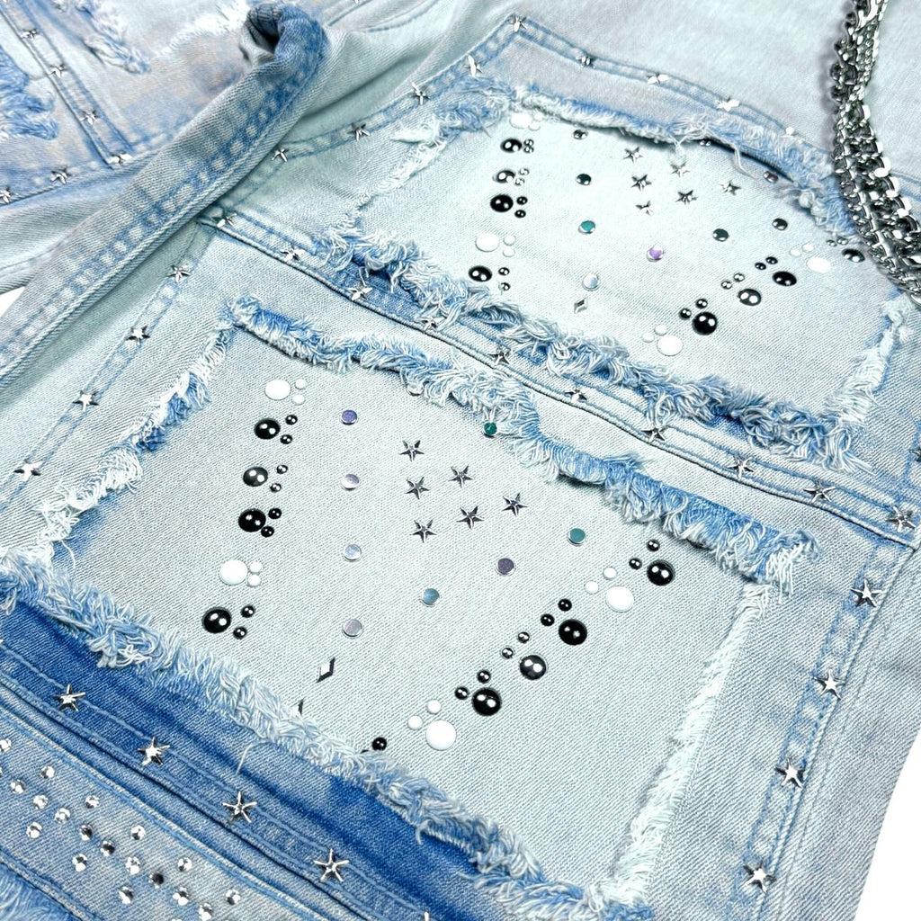ELITE| FLINT EMBELLISHED DENIM SHORTS ICE WASH