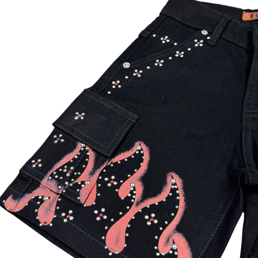 ELITE| KIDS WINNERS EMBELLISHED DENIM SHORTS JET BLACK