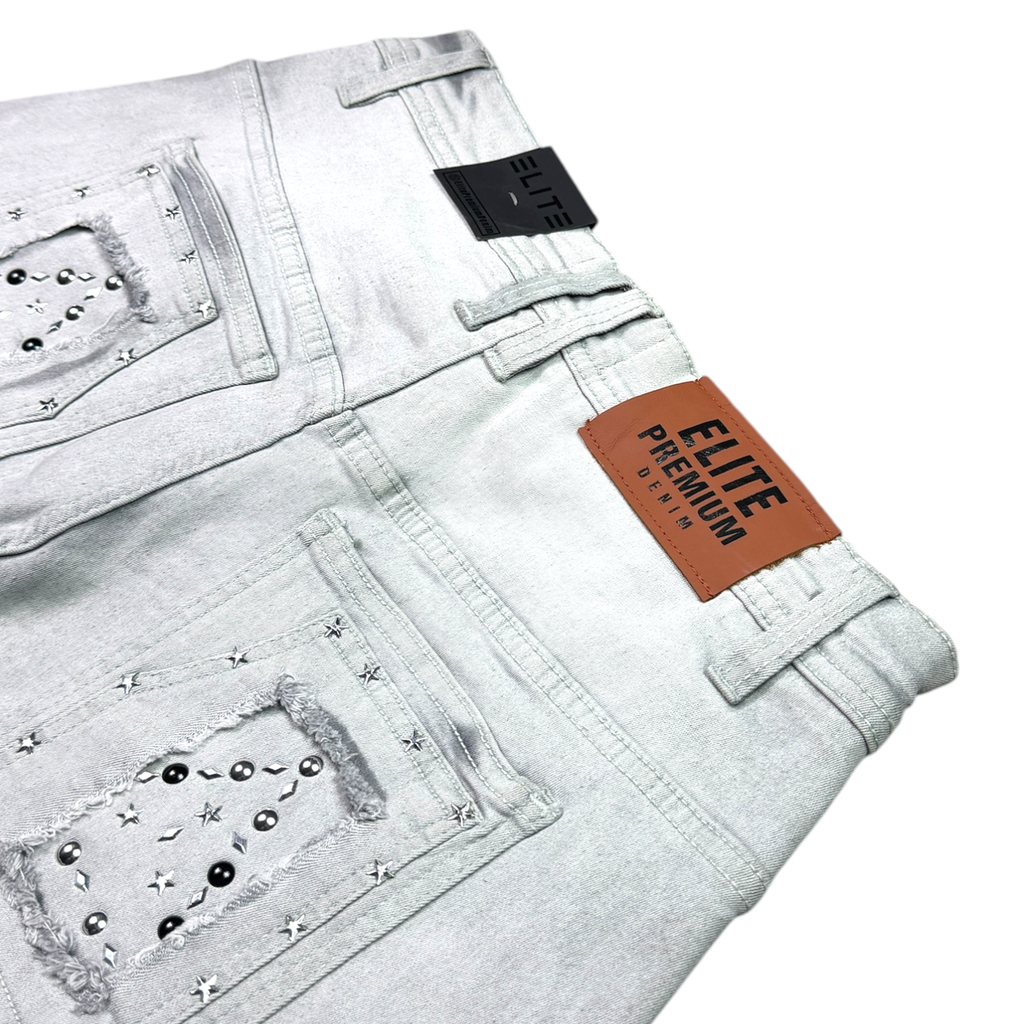 ELITE| FLINT EMBELLISHED DENIM SHORTS GREY WASH