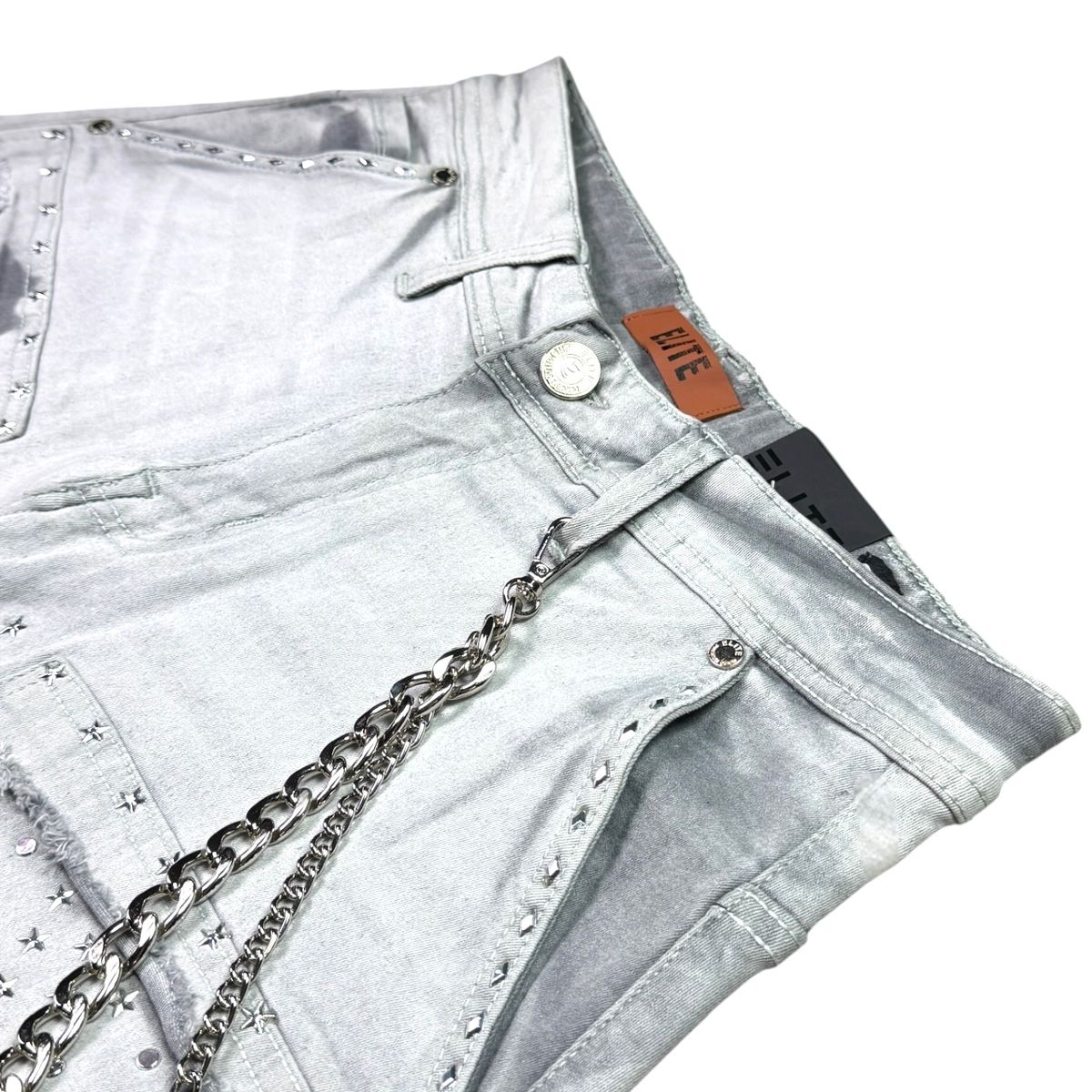 ELITE| FLINT EMBELLISHED DENIM SHORTS GREY WASH