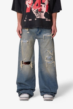 MNML-ULTRA WIDE DISTRESSED DENIM