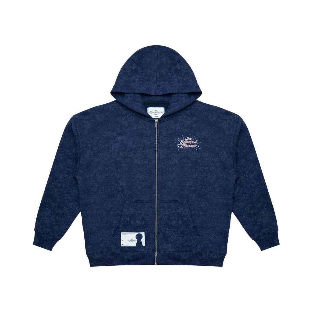 BY APPT ONLY | PAST BEHIND US ZIP HOODIE - BLUE, front flat lay
