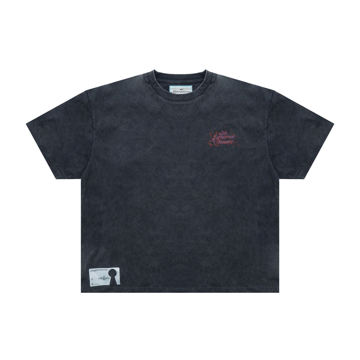 BY APPT ONLY | PAST BEHIND US TEE - BLACK, front flat lay