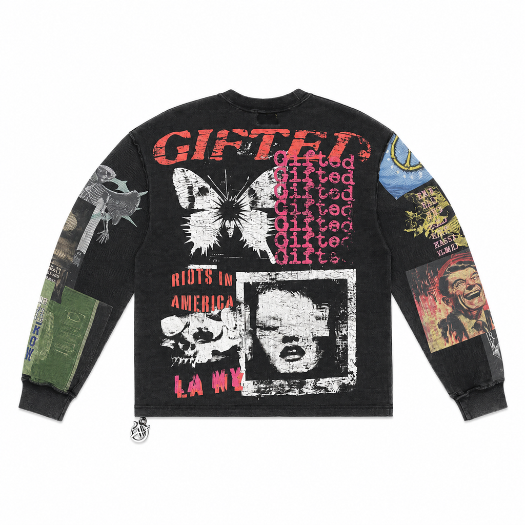 RIOTS IN AMERICA BLACK THERMAL LONG SLEEVE TEE