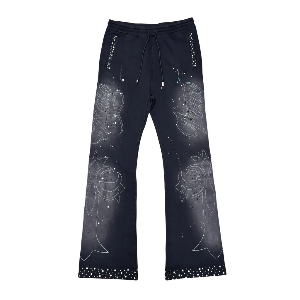 WASHED RHINESTONE SPLATTER JOGGER BLACK - front flat lay on white