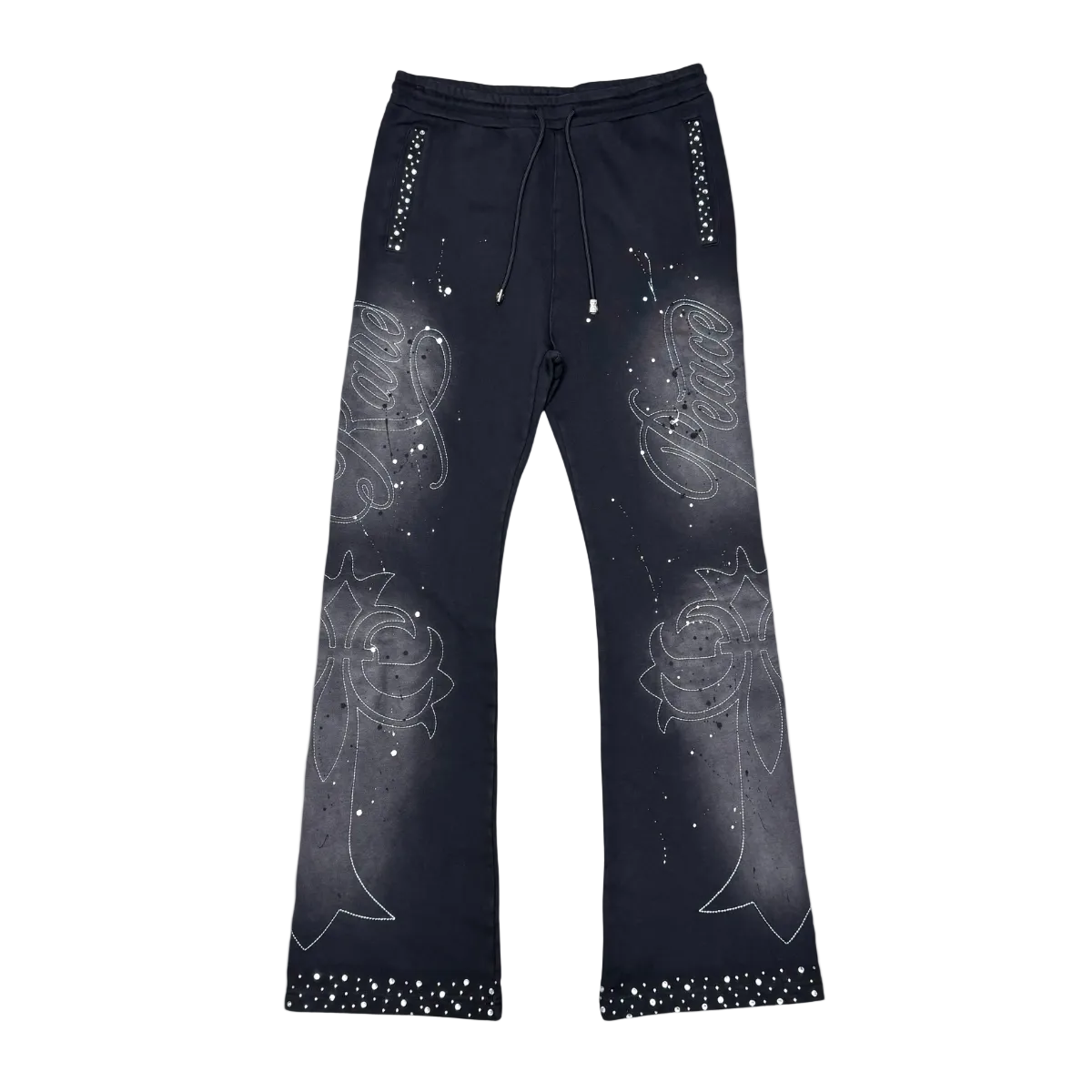 WASHED RHINESTONE SPLATTER JOGGER BLACK - front flat lay on white