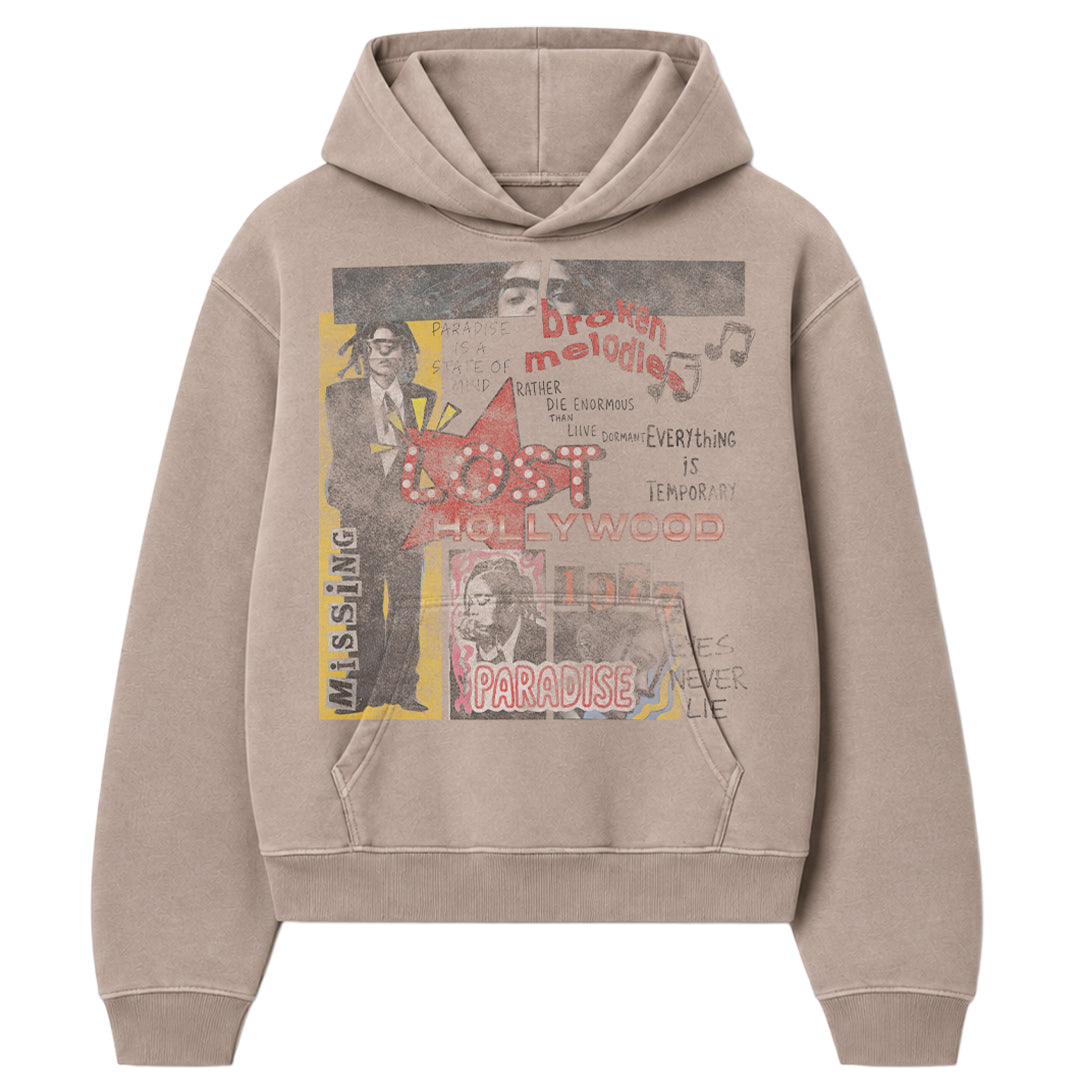 PARADISE LOST | BROKEN MELODIES HOODIE - TAUPE front flat lay on white background