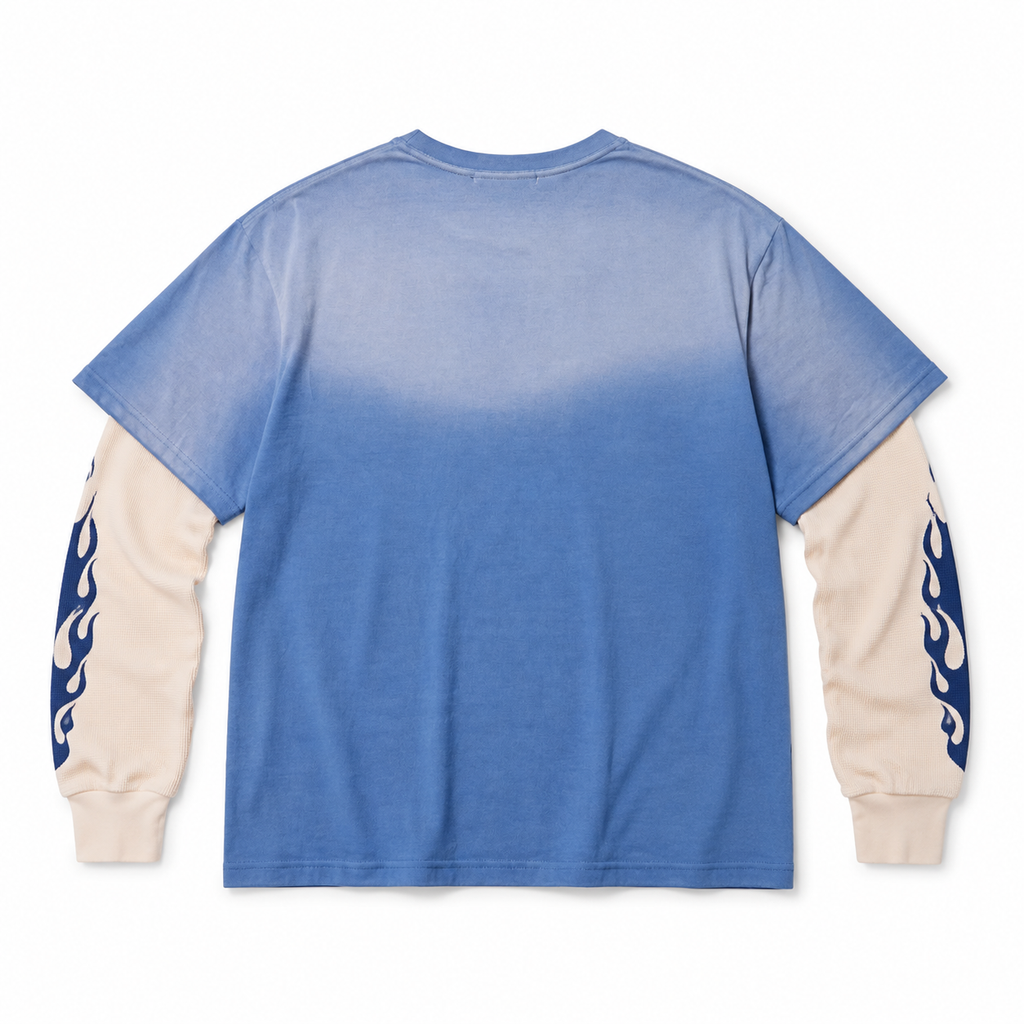 LAYERED FLAME POCKET LONG SLEEVE TEE WASHED BLUE