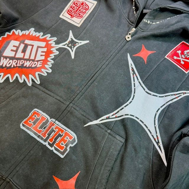 ELITE | MEN’S STREET ART ZIP-UP HOODIE - BLACK (1130-D) - detail 03