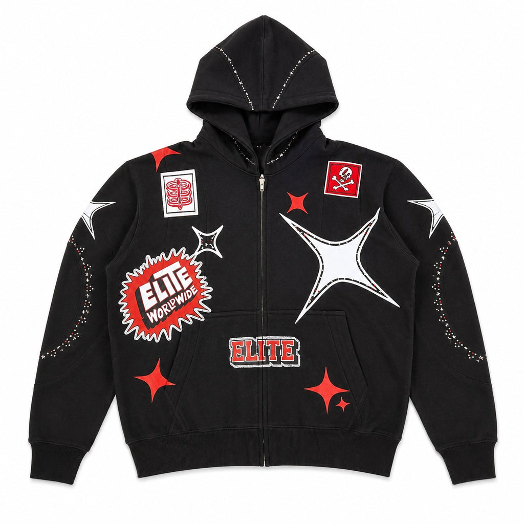 ELITE | MEN’S STREET ART ZIP-UP HOODIE - BLACK (1130-D) - front