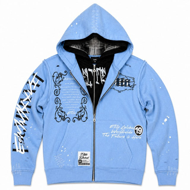 ELITE | MEN’S DOUBLE LAYER ROYAL ZIP-UP HOODIE - BABY BLUE (1136-D) - front