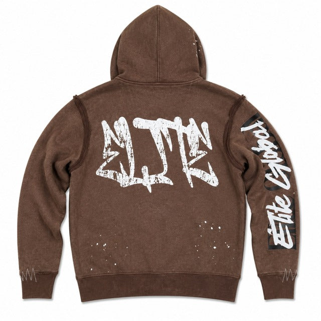 ELITE | MEN’S DOUBLE LAYER ROYAL ZIP-UP HOODIE - BROWN / BLACK (1142-D) - back