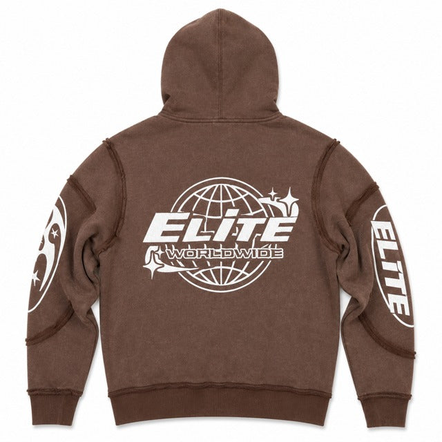 ELITE | MEN’S EMBROIDERED ROYAL ZIP-UP HOODIE - BROWN (1143-D) - back
