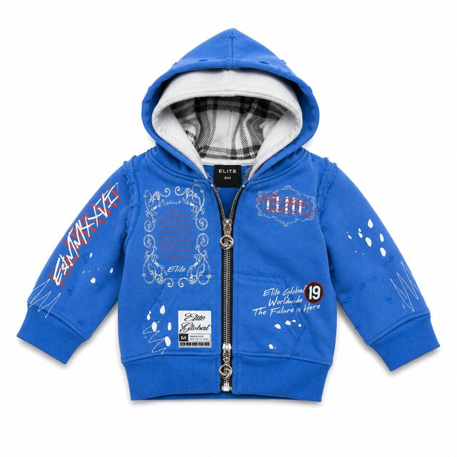 ELITE | INFANT DOUBLE LAYER ROYAL ZIP-UP HOODIE - ROYAL BLUE (153354) - front