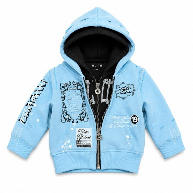 ELITE | INFANT DOUBLE LAYER ROYAL ZIP-UP HOODIE - BABY BLUE (153355) - front