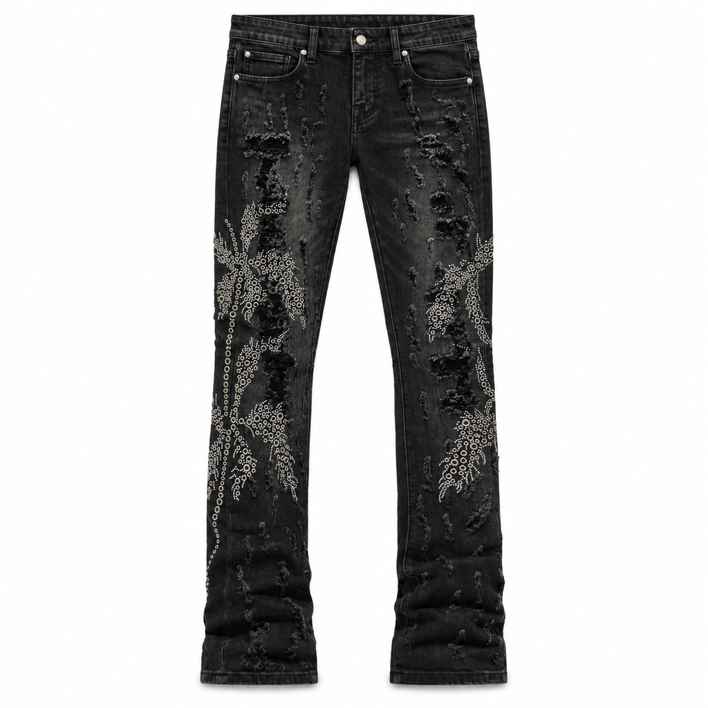 VALABASAS DAVENPORT BLACK WASH STACKED JEANS Black Wash front flat lay