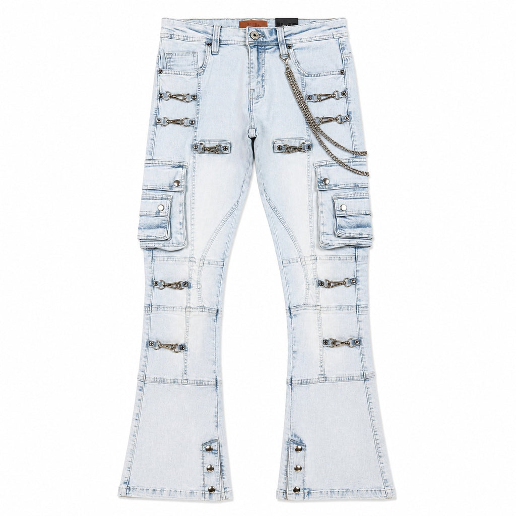 ELITE | MEN’S BUCKLE BLUE FLARE JEANS - BLUE WASH (19491) - front