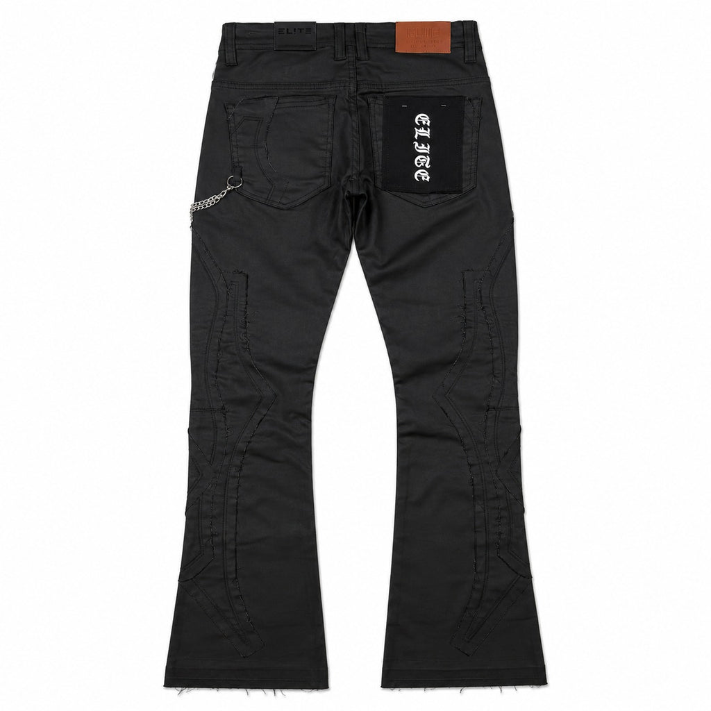 ELITE | MEN’S ZIPPER NINJA WAX FLARE JEANS - BLACK WAX (19493) - back